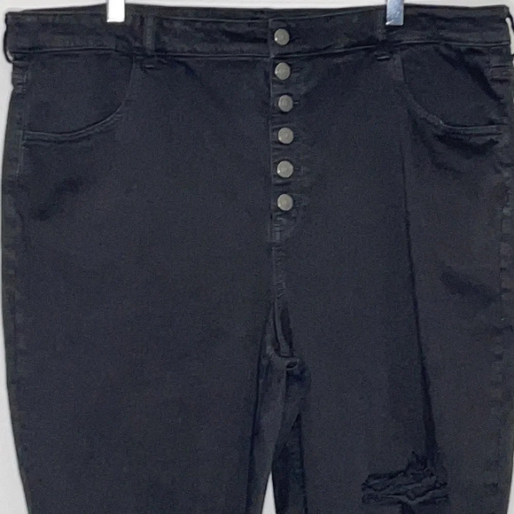 American Eagle Outfitters Super Hi-Rise Jegging in Black Distressed Button Fly - Picture 3 of 9